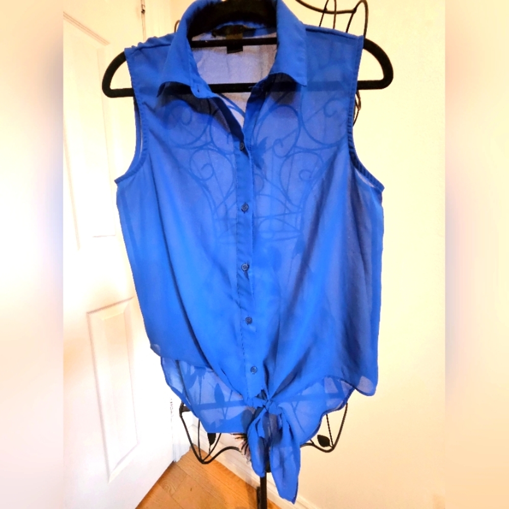 Sleeveless Sheer Knotted Blouse